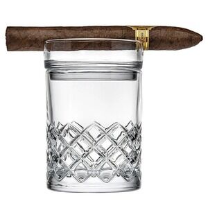 Hatch Cigar Double Old Fashion Whiskey Glass and Stacking Cigar Ashtray Set